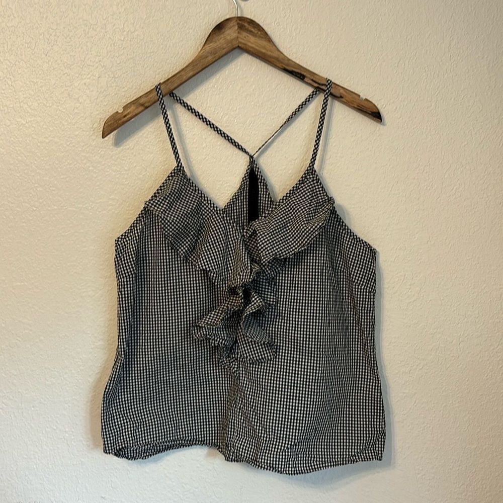 Waverly Grey Gingham Ruffle Tank Top Large